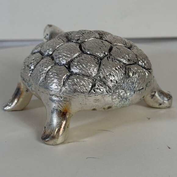 Sea Turtle White Metal Tortoise Sculpture Embossed Silver Tone Nautical Decor - Picture 14 of 15